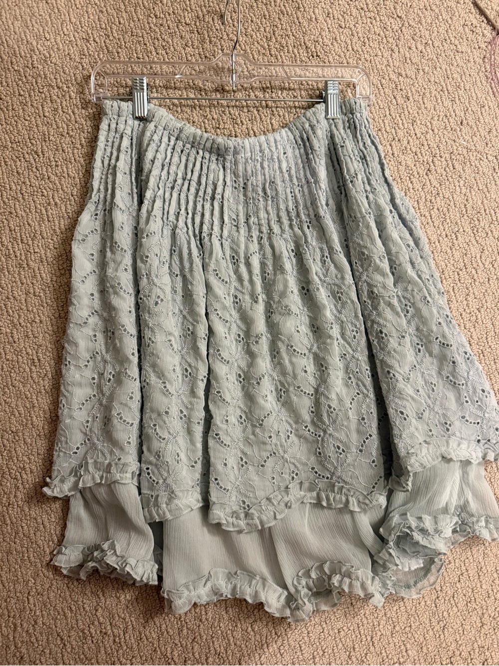 Free People Pale Blue Eyelet High-Low Skirt - Picture 1 of 4